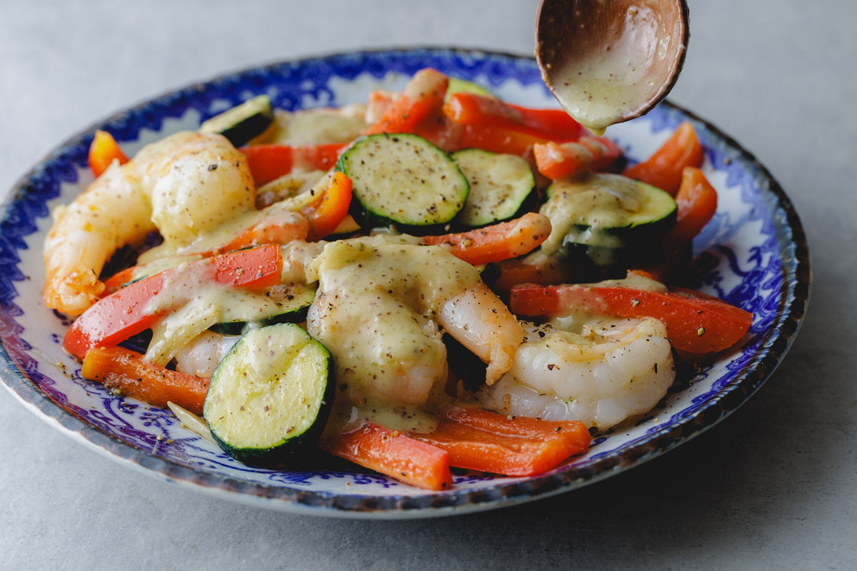 エビと野菜のグリル キウイドレッシング掛け